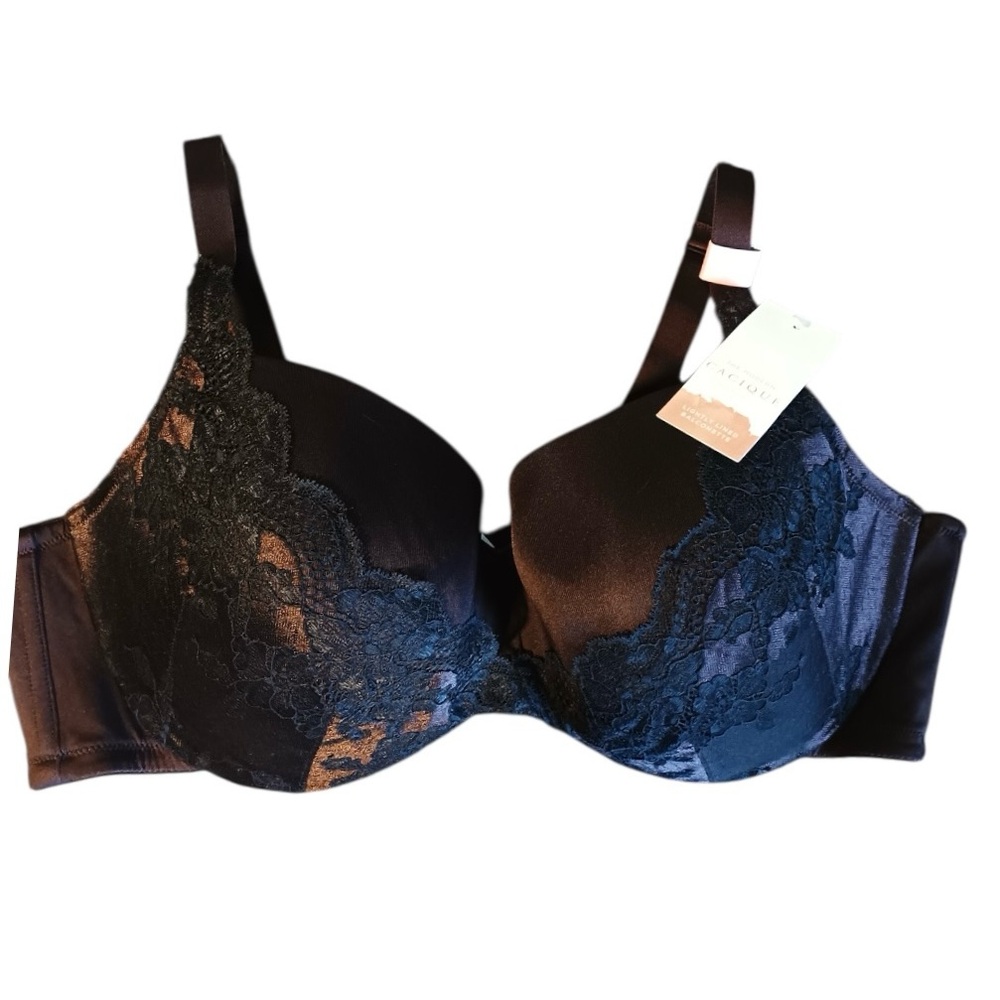 Cacique Smooth Lightly Lined Balconette Bra Size 42D Brown and Black Lace